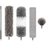 Plumeau 5 en 1 tlescopique avec tte de loup en microfibre lavable et pliable, quip d'une poigne ...