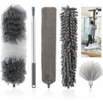 Plumeau 5 en 1 tlescopique avec tte de loup en microfibre lavable et pliable, quip d'une poigne ...