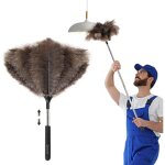 Plumeau extensible en plumes d'autruche - 101, 6 cm, poign�e bois r�utilisable, plumes naturelles et ...