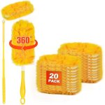 Plumeau poussiere, 20 recharges dust attrape, kit de dpoussirage  360 degrs avec 1 manche telescopique ...