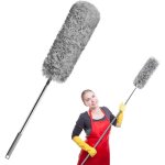 Plumeau telescopique 254cm, tete de loup telescopique microfibre pliable flexible poign�e en acier inoxydable, ...
