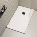 Poalgi - receveur de douche extraplat, blanc , l. 80 x l. 160 cm, grille noire, srie hos's