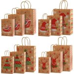 Pochette cadeau nol, 12 pcs sac papier kraft avec poigne, grande pochette kraft noel, 3 diffrentes ...