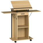 Podium mobile, pupitre avec ailes latrales rabattables, table pour ordinateur portable avec tiroir et ...
