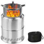 Po�le � bois de camping portable, r�chaud de camping en acier inoxydable, pliable et coupe - vent, po�le ...