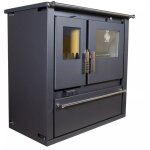 Pole  bois de cuisine verso cs plus - 7, 7 kw avec four en inox et panneaux latraux peints en noir, ...