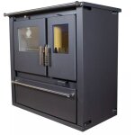 Pole  bois de cuisine verso cs plus - 7, 7 kw avec four en inox, panneaux peints en noir et sortie ...
