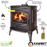 Po�le � bois en fonte 9. 3 kw ? rendement 65, 9 % ? longueur b�che 40 cm ? sortie fum�e diam�tre 150 ...