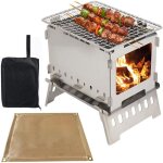 Po�le � bois portable, cuisini�re � dos en acier inoxydable, pliable et coupe - vent avec sac de transport, ...