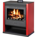 V05 - po�le � bois rubin ? 13 kw avec panneaux lat�raux peints bordeaux et grande fen�tre panoramique ...