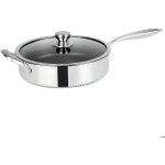 Po�le � bord haut 28cm - cheffinger - acier inoxydable - rev�tement nid d'abeille - couvercle en verre ...