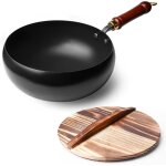 Po�le � frire en fer forg� � la main 24 cm, non rev�tue, � accumulation de chaleur, avec manche en bois ...