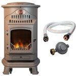 Poele  gaz 3, 4 kw marron effet pole  bois fonte vritable + tuyau gaz + dtendeur butane provence ...