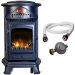 Poele  gaz 3400w bleu marine effet pole  bois fonte vritable + tuyau gaz + dtendeur butane provence ...