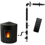 Po�le � granul�s d'angle �tanche iseos 12, 2 kw noir sannover + kit d'installation