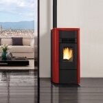 Poele a' granule's la nordica extraflame giusy plus evo 9, 1 kw gainable revetement acier bordeaux 230 ...