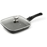 Po�le grill premium 24 x 24 cm fonte d'aluminium manche amovible avec couvercle en verre - pradel