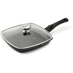 Pole grill premium 28 x 28 cm fonte d'aluminium manche amovible avec couvercle en verre - pradel