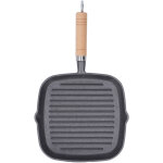 Po�le � griller multifonction antiadh�sive carr�e en fonte avec manche en bois pour bacon, steak et oignons ...