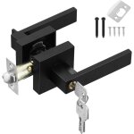 Poign�e de porte int�rieure noire avec serrure et cl� - poign�e de porte d'entr�e carr�e pour chambre, ...