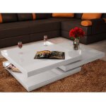 Le poisson qui jardine - table basse de salon moderne avec 3 niveaux, blanc laqué - blanc Le poisson qui jardine - table basse de salon moderne avec 3 niveaux, blanc laqué - blanc
