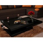 Le poisson qui jardine - table basse de salon moderne avec 3 niveaux, noir laqué - noir Le poisson qui jardine - table basse de salon moderne avec 3 niveaux, noir laqué - noir