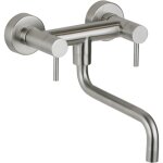 Mitigeur d'évier de cuisine mural en inox avec bec bas réglable pollini ap5585 acier inoxydable Mitigeur d'évier de cuisine mural en inox avec bec bas réglable pollini ap5585 acier inoxydable
