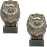 Pom�ranien, zwergspitz - statuette de chien, buste sur socle en pierre, sculpture, troph�e pour une exposition ...
