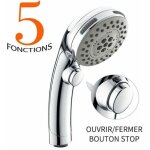 Pommeau de douche chrom� avec bouton stop douchette � main 5 jets au choix pomme de douche picots anticalaire ...