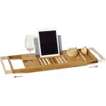 Jamais utilis] pont de baignoire extensible serviteur de baignoire en bambou support pour portable verre ...