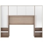 Pont de lit avec rangements - avec leds - l265 cm - coloris : blanc brillant et naturel - velona Pont de lit avec rangements - avec leds - l265 cm - coloris : blanc brillant et naturel - velona