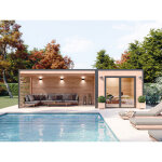Poolhouse design 23m2 - bois douglas epaisseur 55mm - baie vitree alu - toiture acier avec voliges