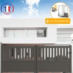 Portail aluminium coulissant semi - ajour en kit + motorisation dimensions l. 4000 (entre piliers) x ...