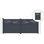 Portail battant 3, 4m halti h. 140cm alu + portillon halti h. 140cm gris