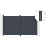 Portail battant 3m eiger h. 180cm alu gris + 2 poteaux 20x20cm h. 190cm