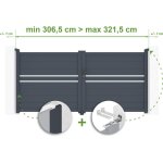 Portail battant ajustable en largeur cimone 3m h. 140cm aluminium gris anthracite