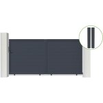 Portail coulissant 3m eiger h. 160cm alu gris + 2 poteaux 20x20cm h. 190cm