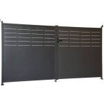 Portail de jardin acier galvanis anthracite 2 portes avec serrure et poigne. fixation mur et sol - ...