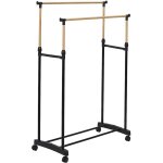 Portant double hauteur ajustable sur roulettes noir et effet bois