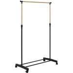 Portant hauteur ajustable sur roulettes noir et effet bois