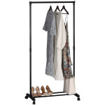 Portant � linge avec barres de suspension porte - manteau sur pied � roulettes coloris noir - longueur ...