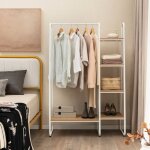 Portant - v�tements avec 5 etag�res en bois penderie rangement pour chaussures sac � main echarpe naturel ...