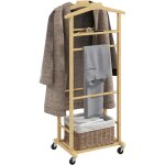 Portant � v�tements - homcom - sur roulettes - double cintre int�gr� et �tag�re - en bambou - 47 x 33, ...