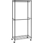 Vevor portant a vetements mobile porte - manteau avec roulettes 2 tringles etageres superieur et inferieur ...