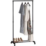 Portant � v�tements moderne noir avec roulettes et 2 barres � chaussures 75 x 157 x 42 cm