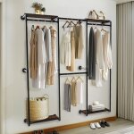 Portant v�tement mural noir industriel - porte manteau d'entr�e en barre m�tal, portant � v�tement solide ...