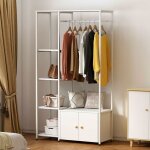 Portant à vêtements?porte - manteau en métal avec Étagères de rangement armoire et barre de suspension ... Portant à vêtements?porte - manteau en métal avec Étagères de rangement armoire et barre de suspension ...