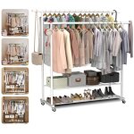 Portant  vtements  roulettes 115 x 40 x 145 cm avec double tringle et tagre de rangement porte - ...