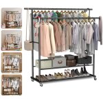 Portant  vtements  roulettes 115 x 40 x 145 cm avec double tringle et tagre de rangement porte - ...
