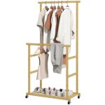 Portant � v�tements � roulettes, porte - manteau double barre en bambou avec �tag�re inf�rieure, 80x40x160cm, ...